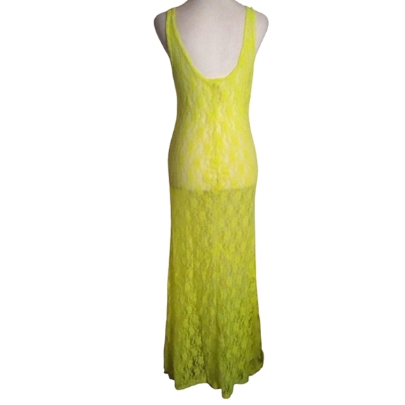 Miken Swim Neon Green All Over Floral Lace Sheer Maxi Dress Cover Up Size Medium - Picture 4 of 7